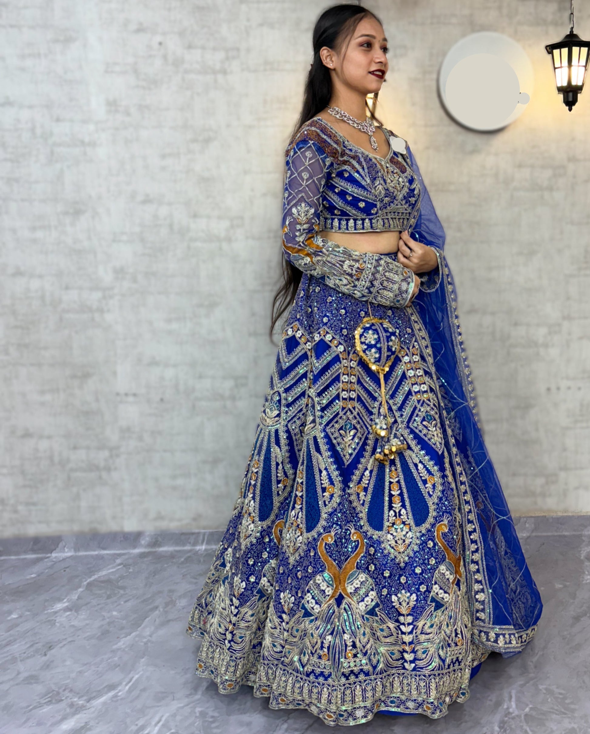 blue colour Soft Net Lehenga Choli with Coding Sequins Work