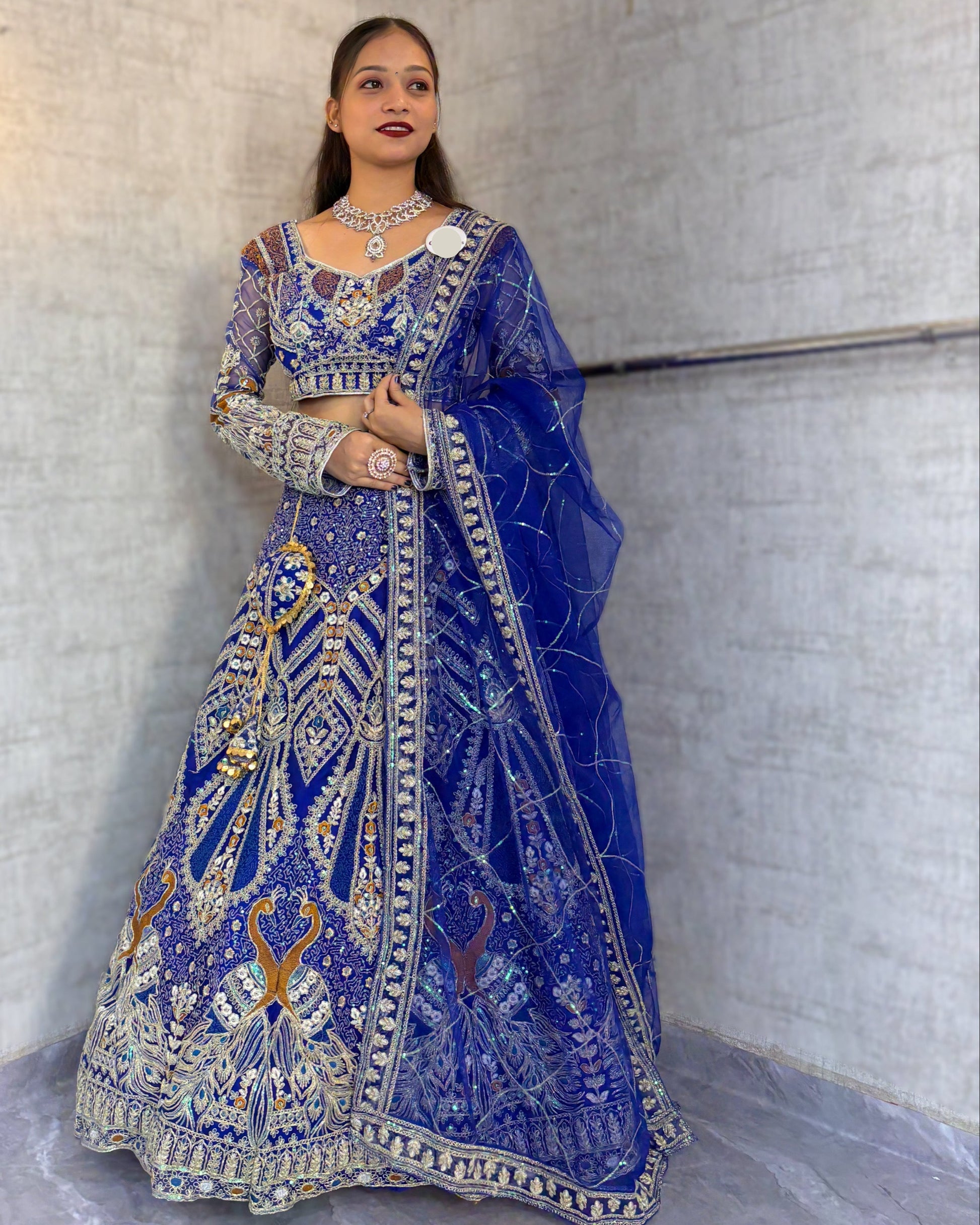 blue colour Soft Net Lehenga Choli with Coding Sequins Work