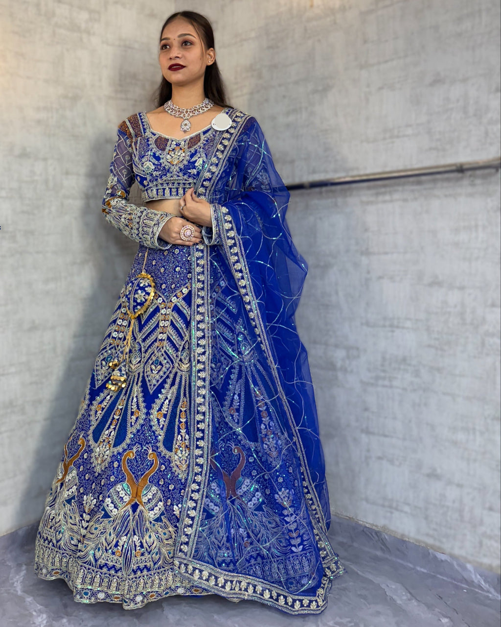 blue colour Soft Net Lehenga Choli with Coding Sequins Work