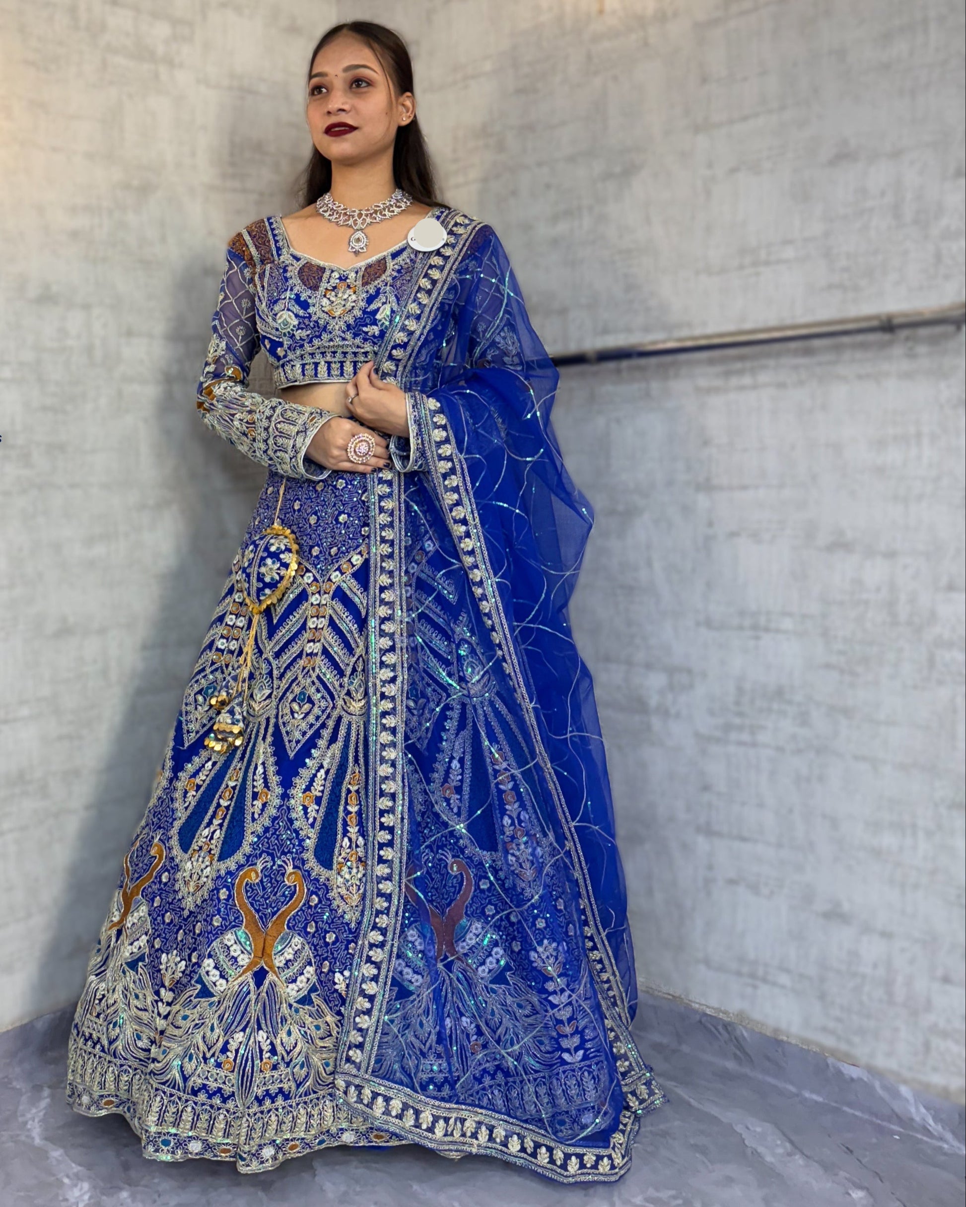 blue colour Soft Net Lehenga Choli with Coding Sequins Work