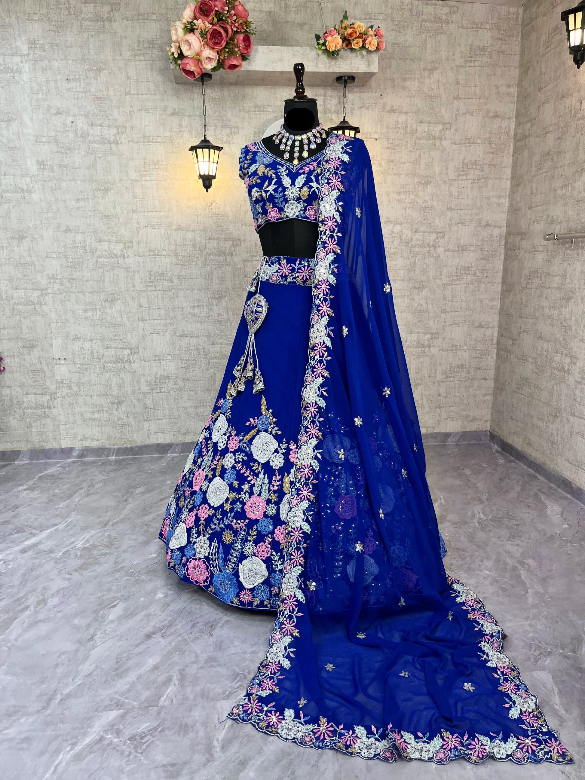 Faux Georgette Embroidered Lehenga Set with Sequins Work for Wedding & Party Wear