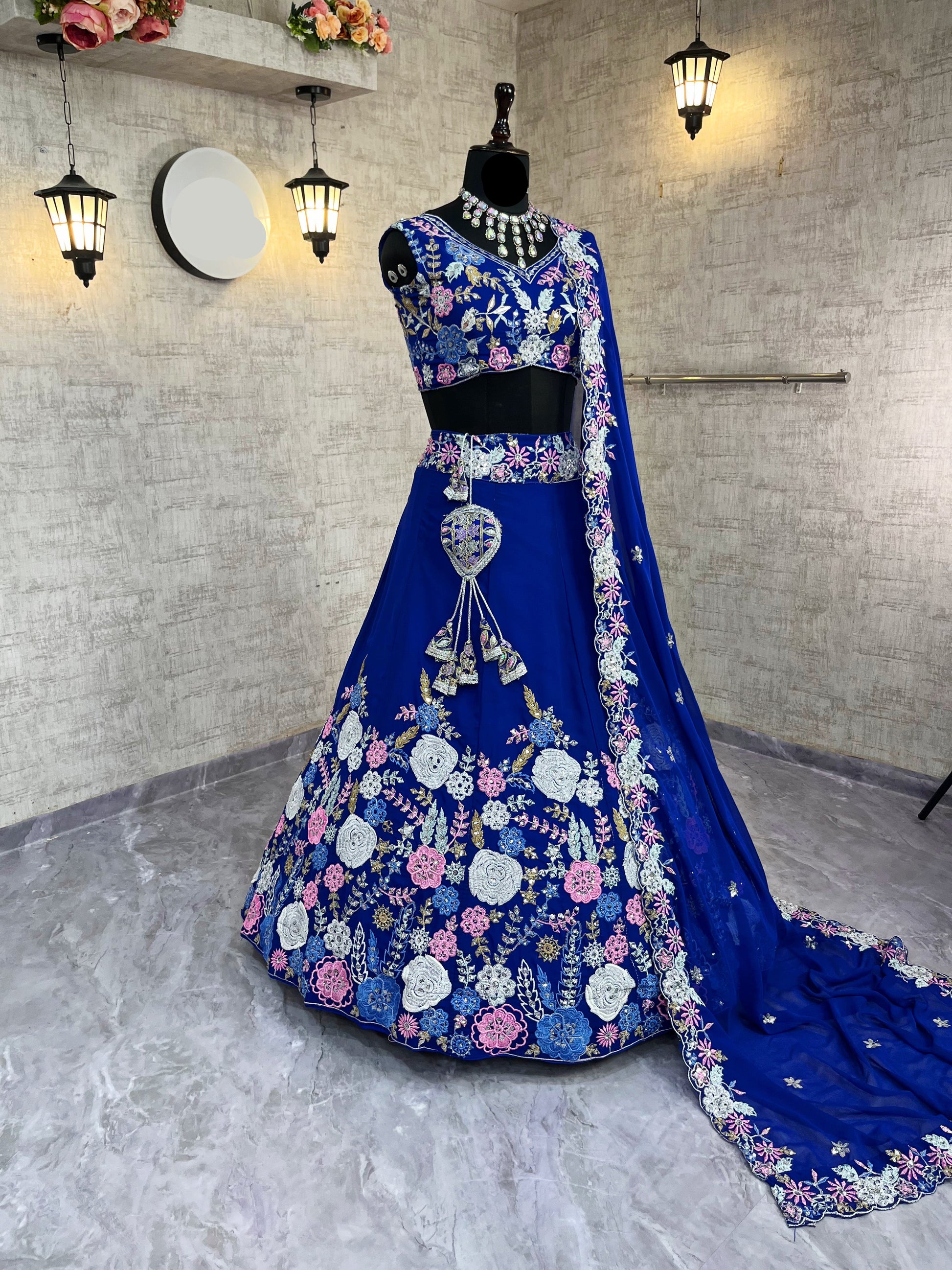 Faux Georgette Embroidered Lehenga Set with Sequins Work for Wedding & Party Wear