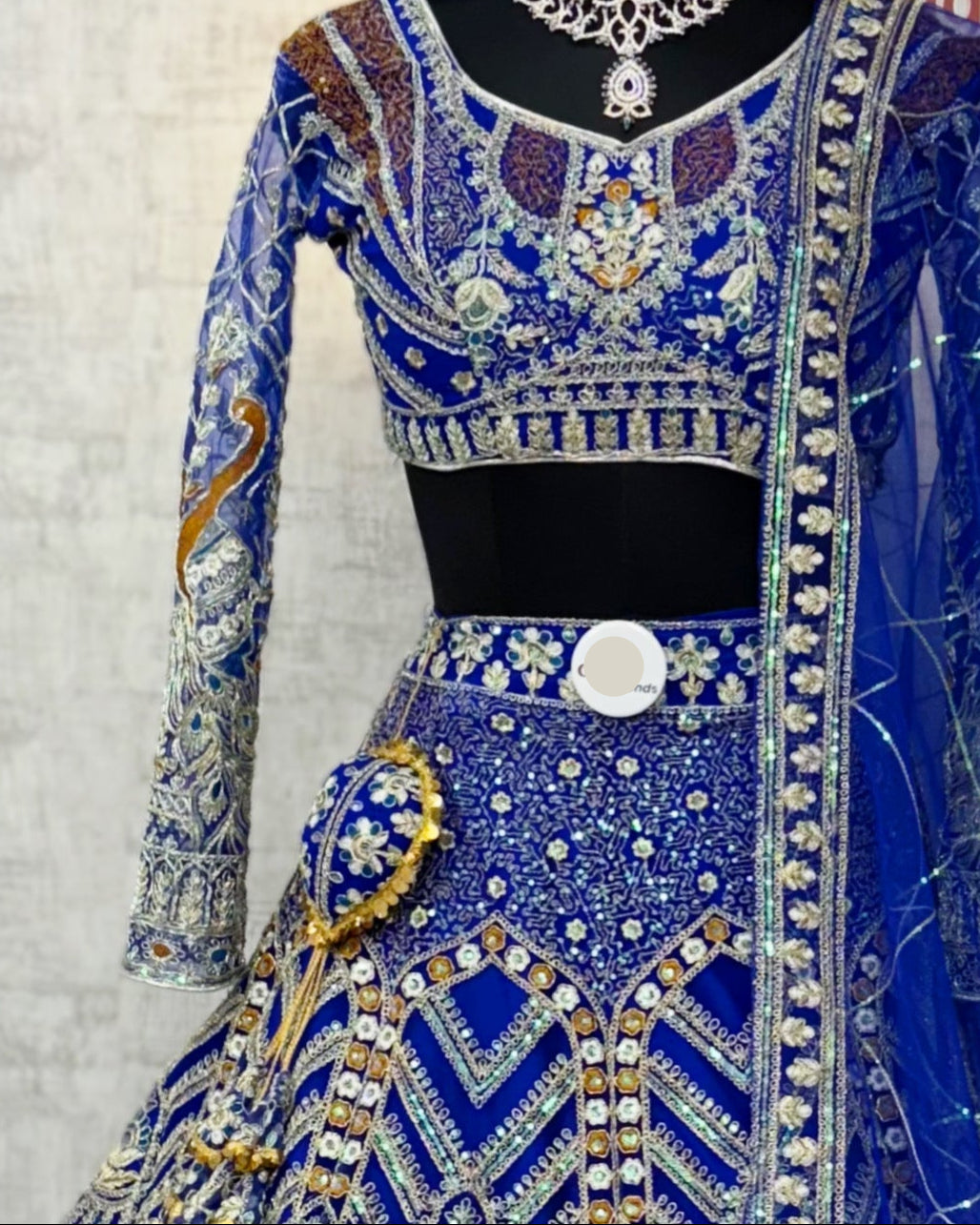 blue colour Soft Net Lehenga Choli with Coding Sequins Work