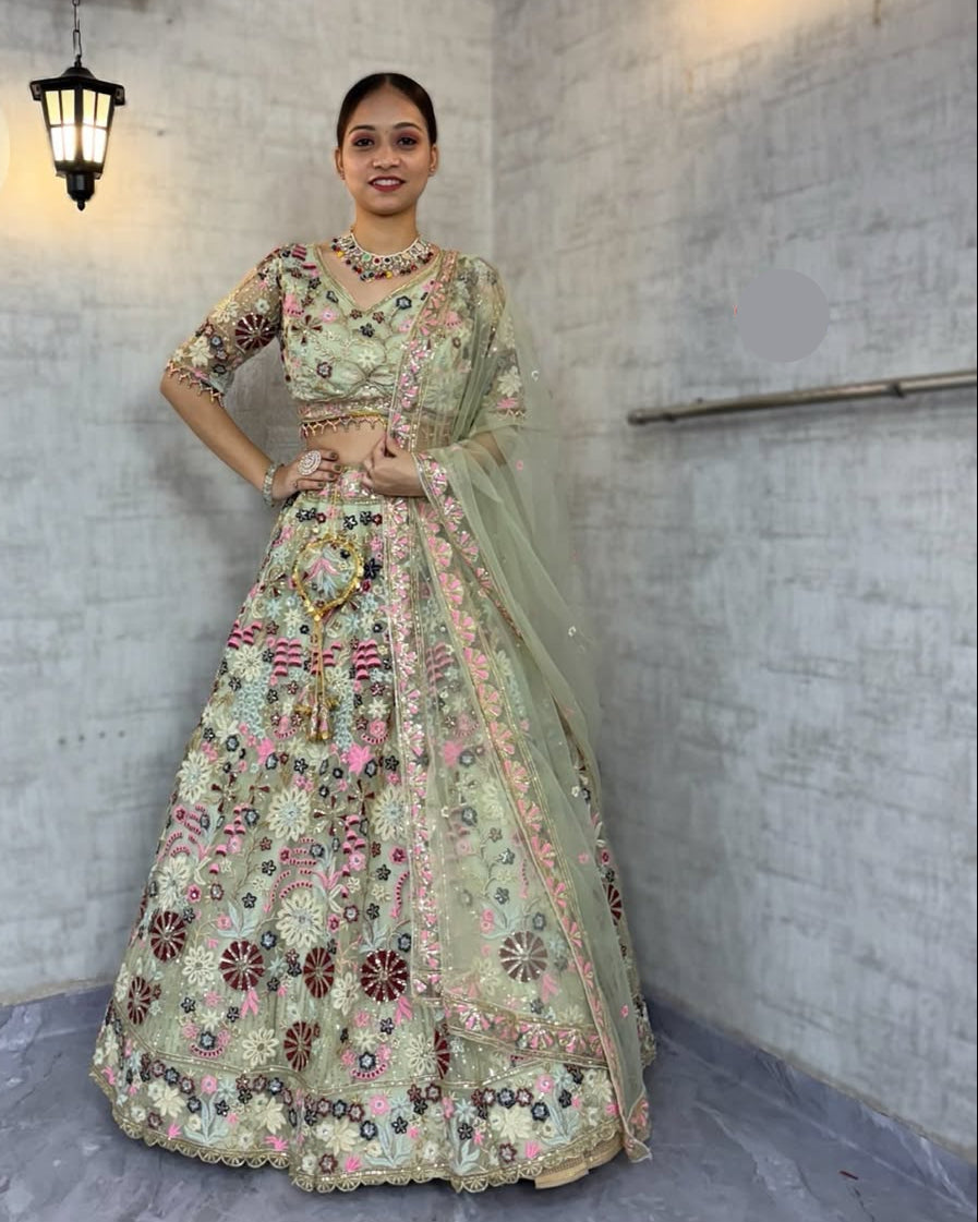 Premium Soft Net Lehenga Choli Set with Sequins Embroidery