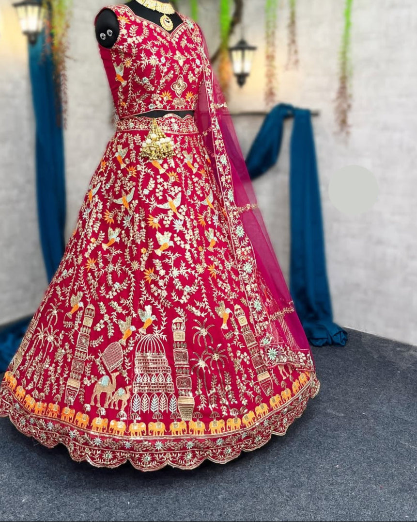 Stunning Fox Georgette Lehenga with Embroidery Sequins Work & Butterfly Net Dupatta