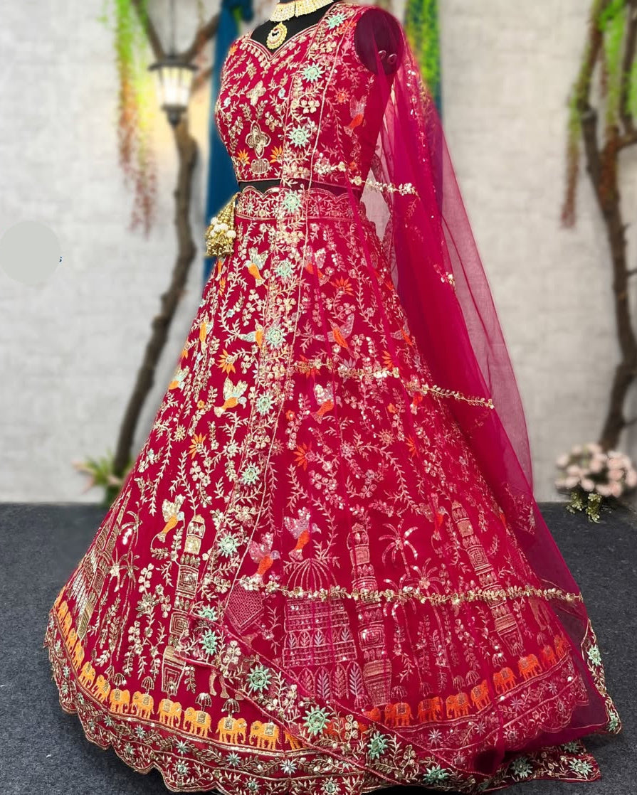 Stunning Fox Georgette Lehenga with Embroidery Sequins Work & Butterfly Net Dupatta