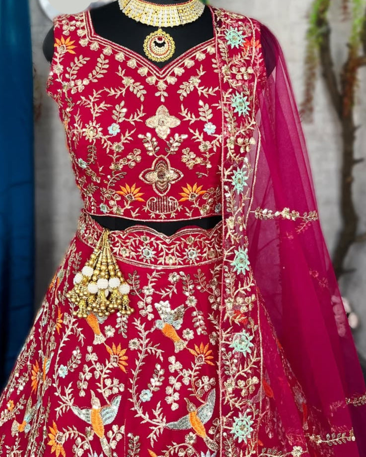 Stunning Fox Georgette Lehenga with Embroidery Sequins Work & Butterfly Net Dupatta