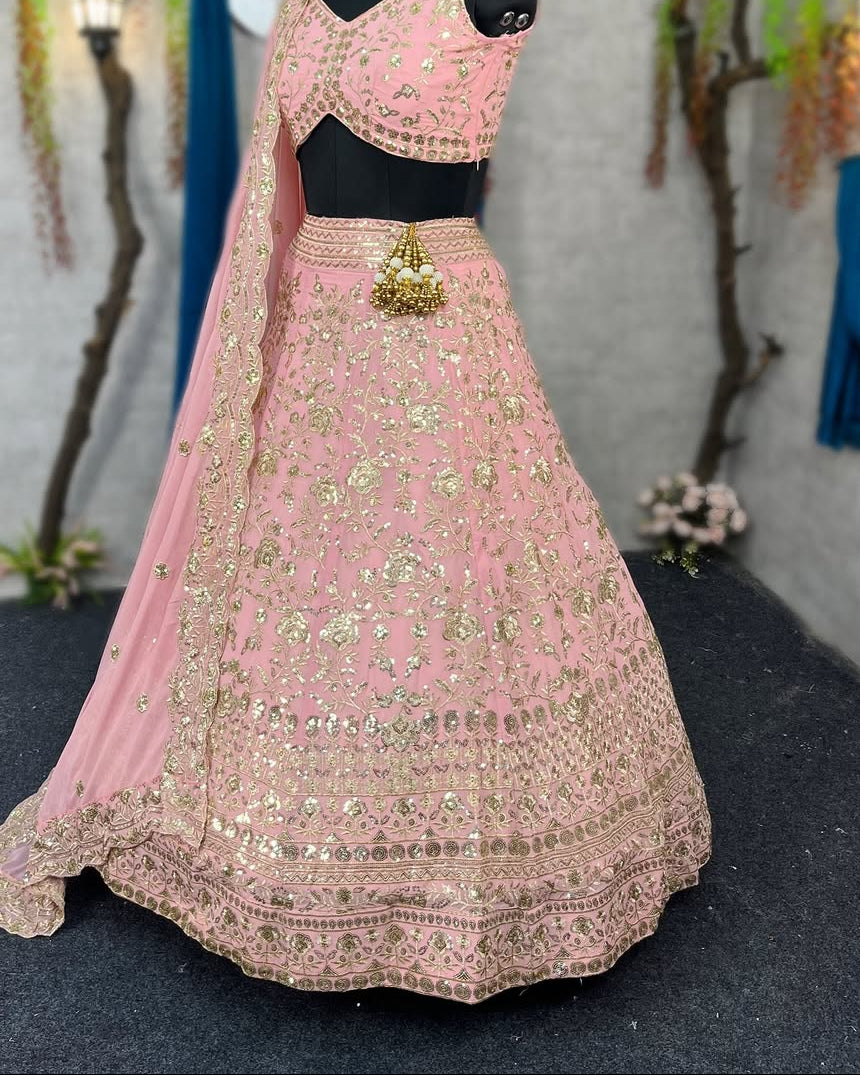 Gorgeous Faux Georgette Lehenga with Sequins Embroidery – A Must-Have for Festive Glam!