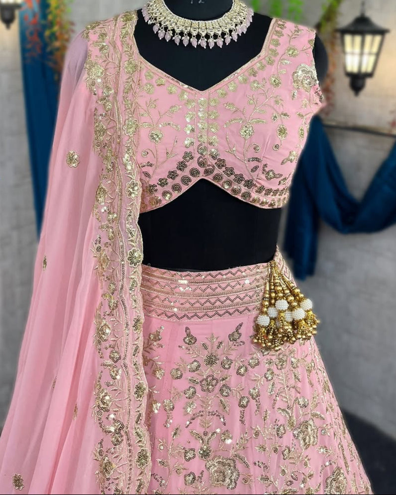 Gorgeous Faux Georgette Lehenga with Sequins Embroidery – A Must-Have for Festive Glam!