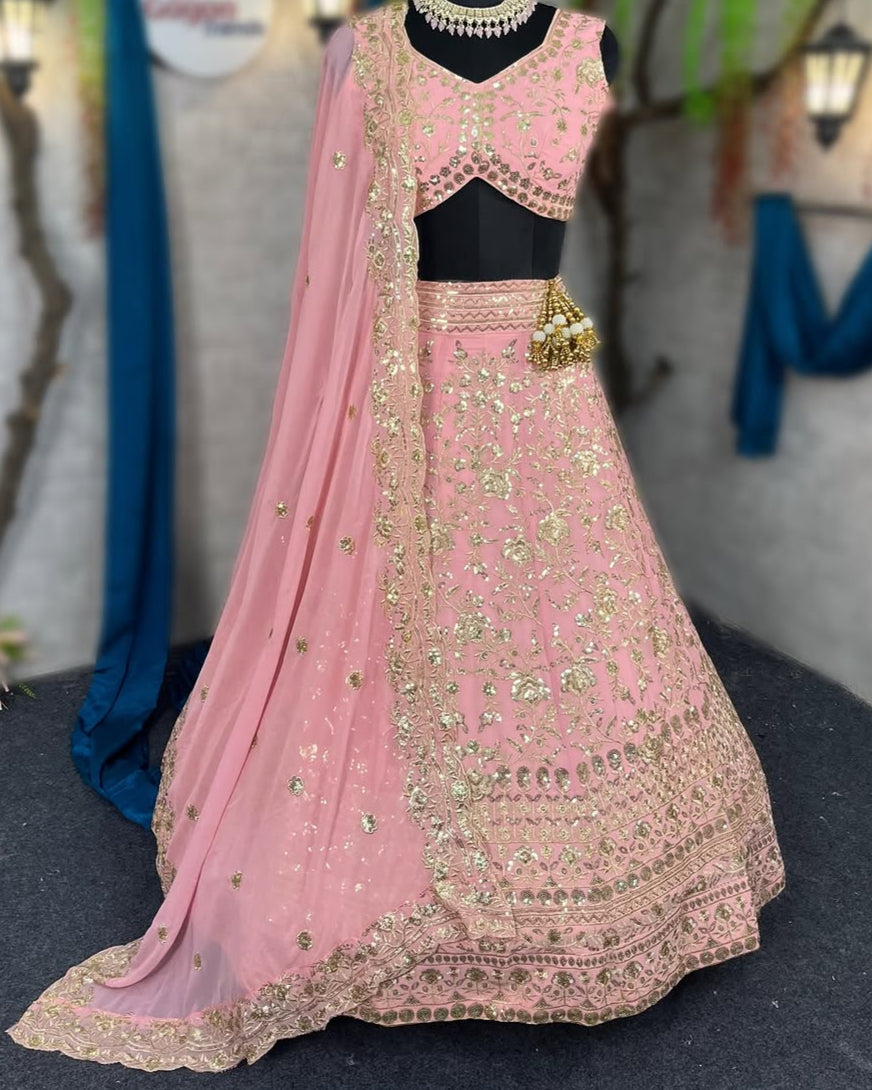 Gorgeous Faux Georgette Lehenga with Sequins Embroidery – A Must-Have for Festive Glam!