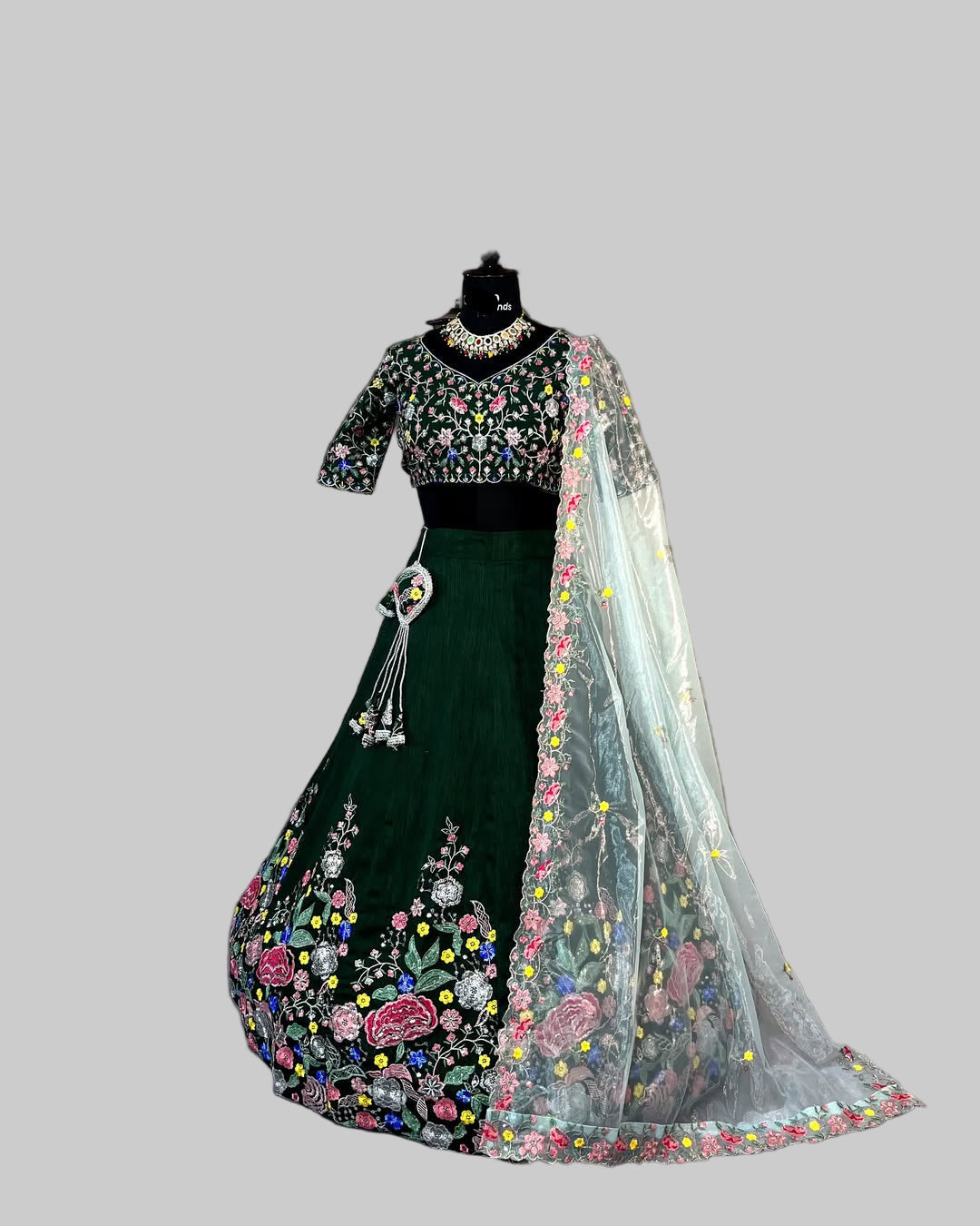 Satin Silk Lehenga with Embroidery Sequins Work – Semi-Stitched Set