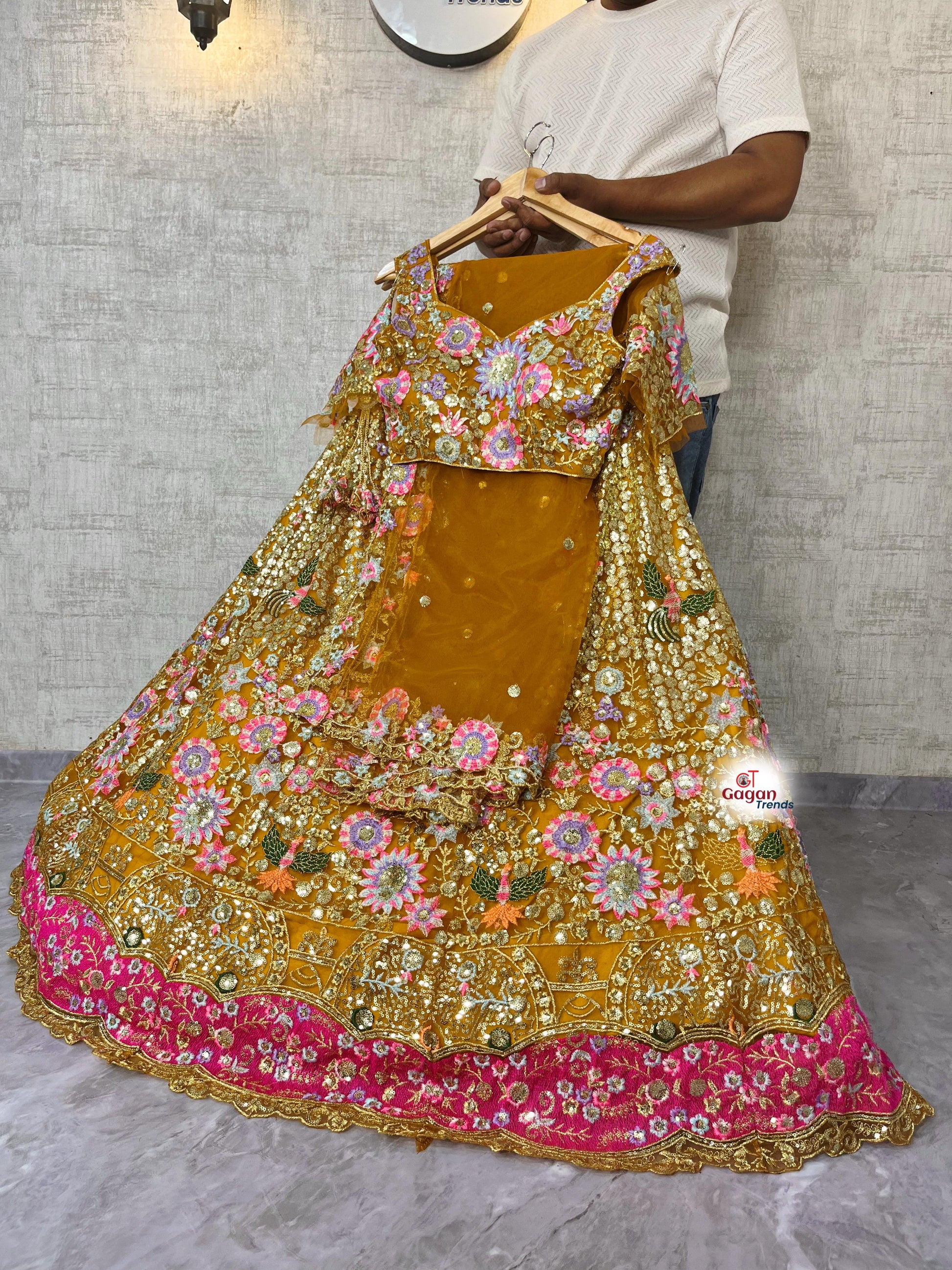 Soft Butterfly Net Lehenga with Sequins Embroidery & Dupatta – Semi-Stitched Designer Set