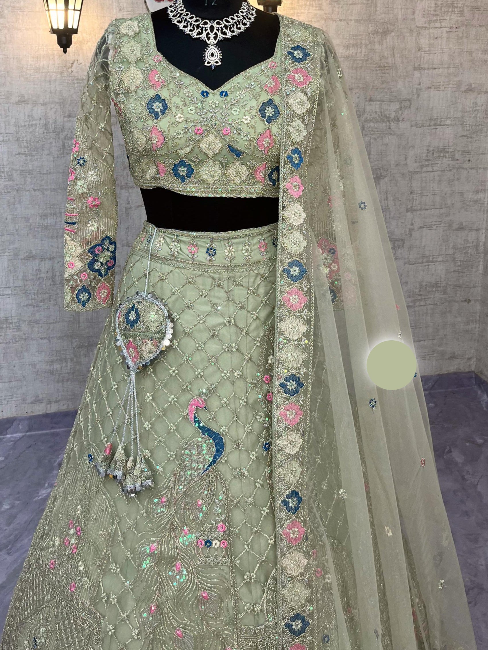 Designer Embroidered Lehenga Set with Sequins & Dupatta – Perfect for Weddings & Parties