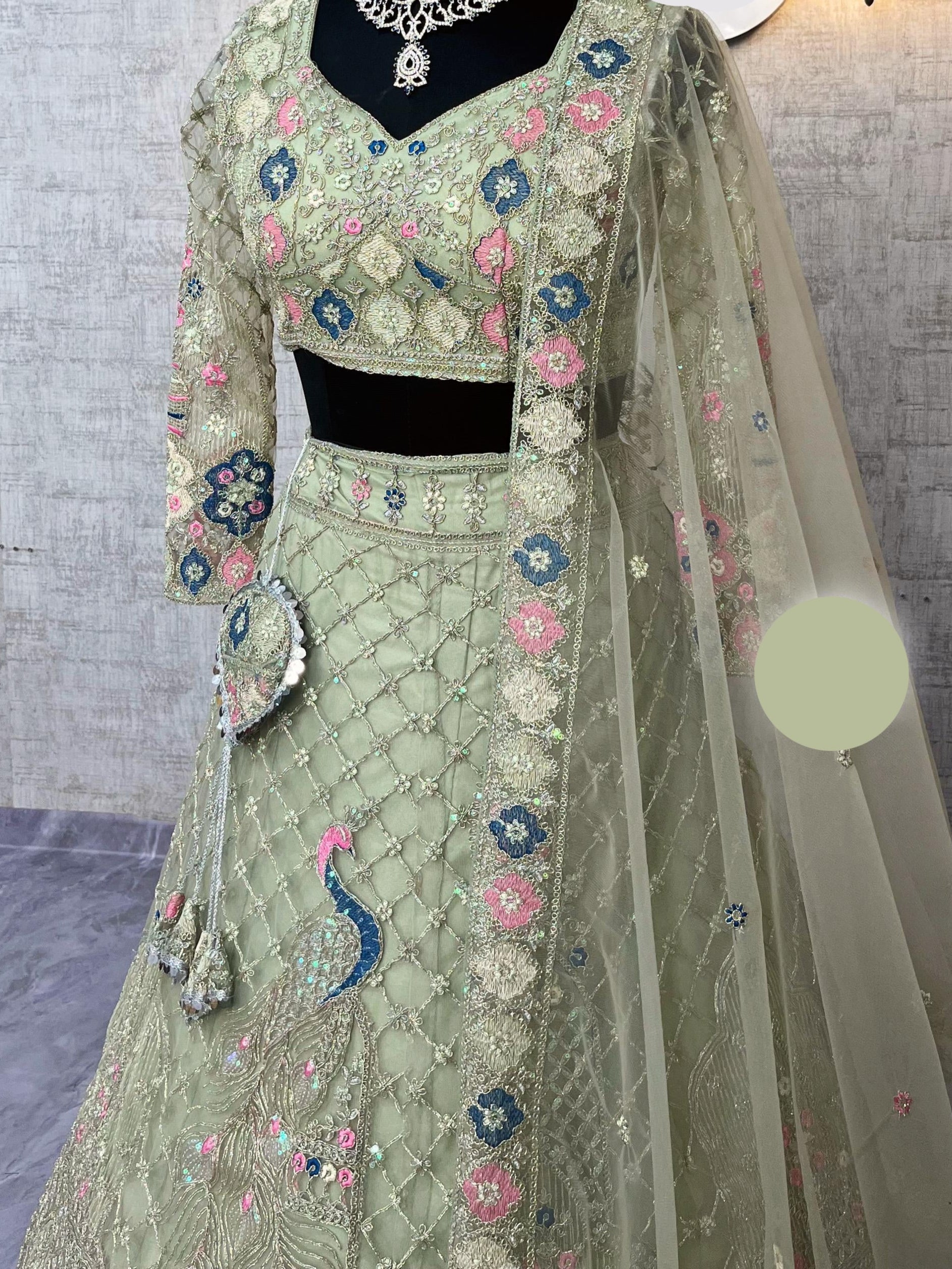 Designer Embroidered Lehenga Set with Sequins & Dupatta – Perfect for Weddings & Parties