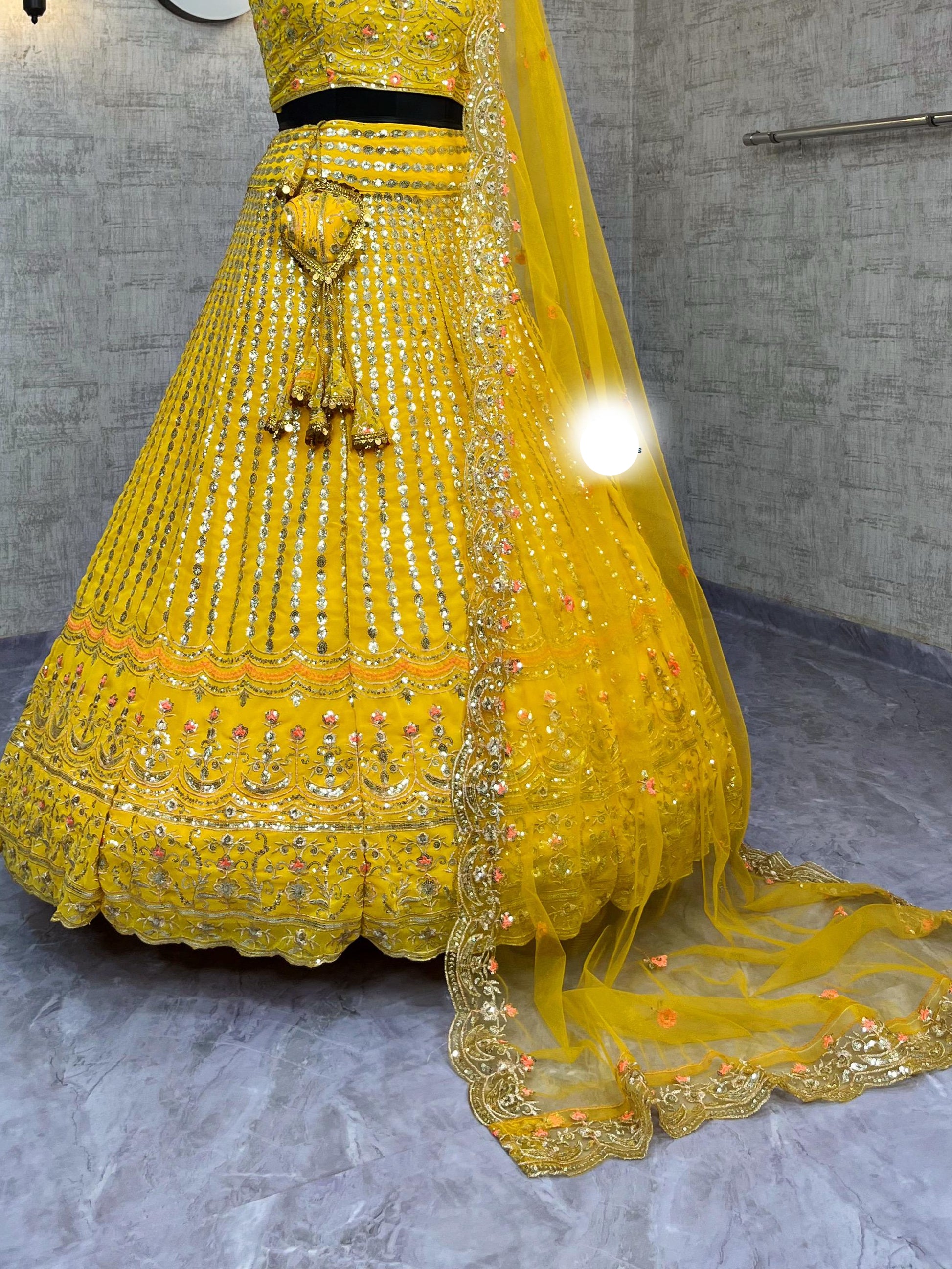 Fox Georgette Lehenga with Embroidery Sequins Work & Butterfly Net Dupatta – Semi-Stitched Partywear Set