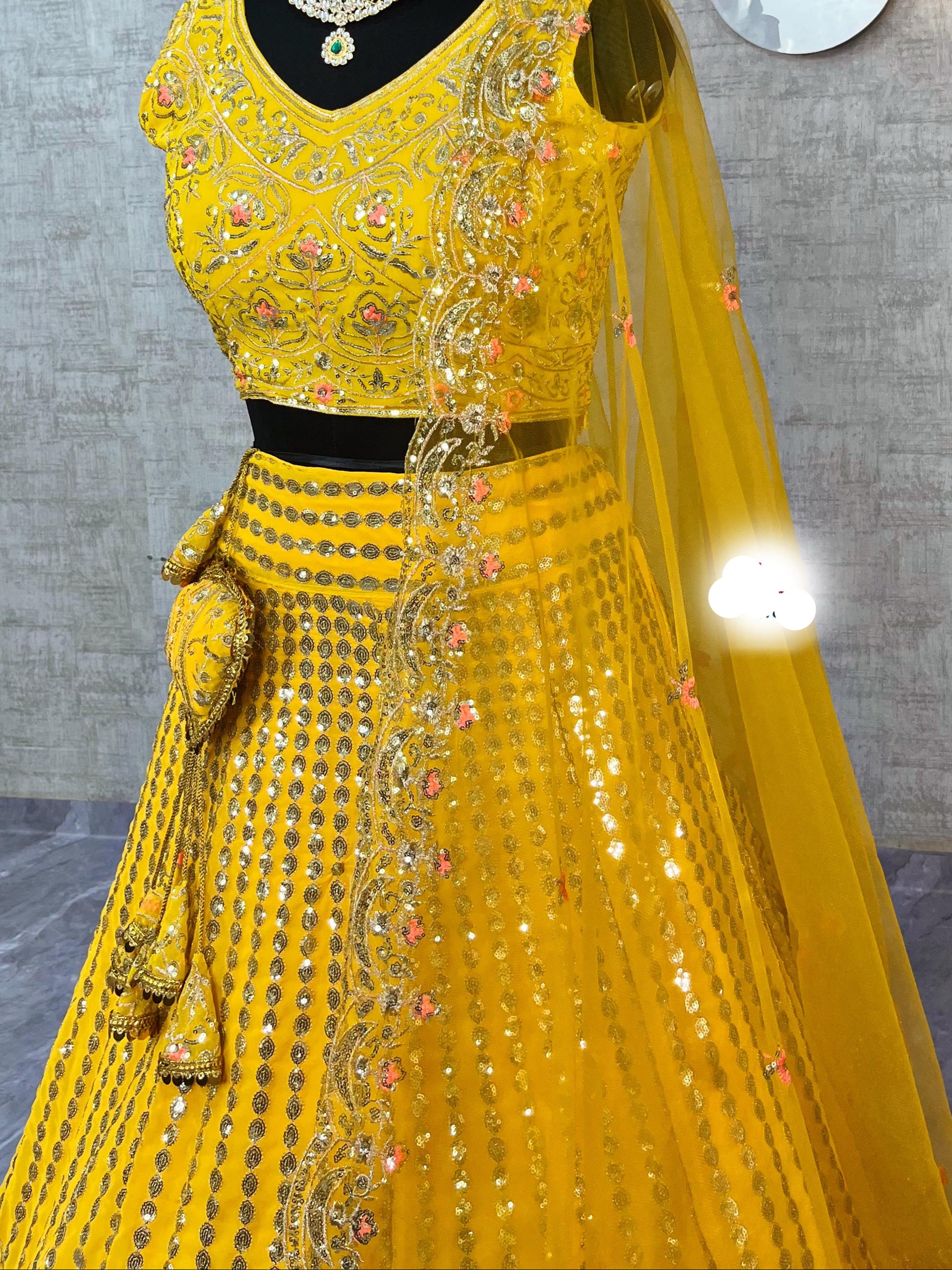 Fox Georgette Lehenga with Embroidery Sequins Work & Butterfly Net Dupatta – Semi-Stitched Partywear Set