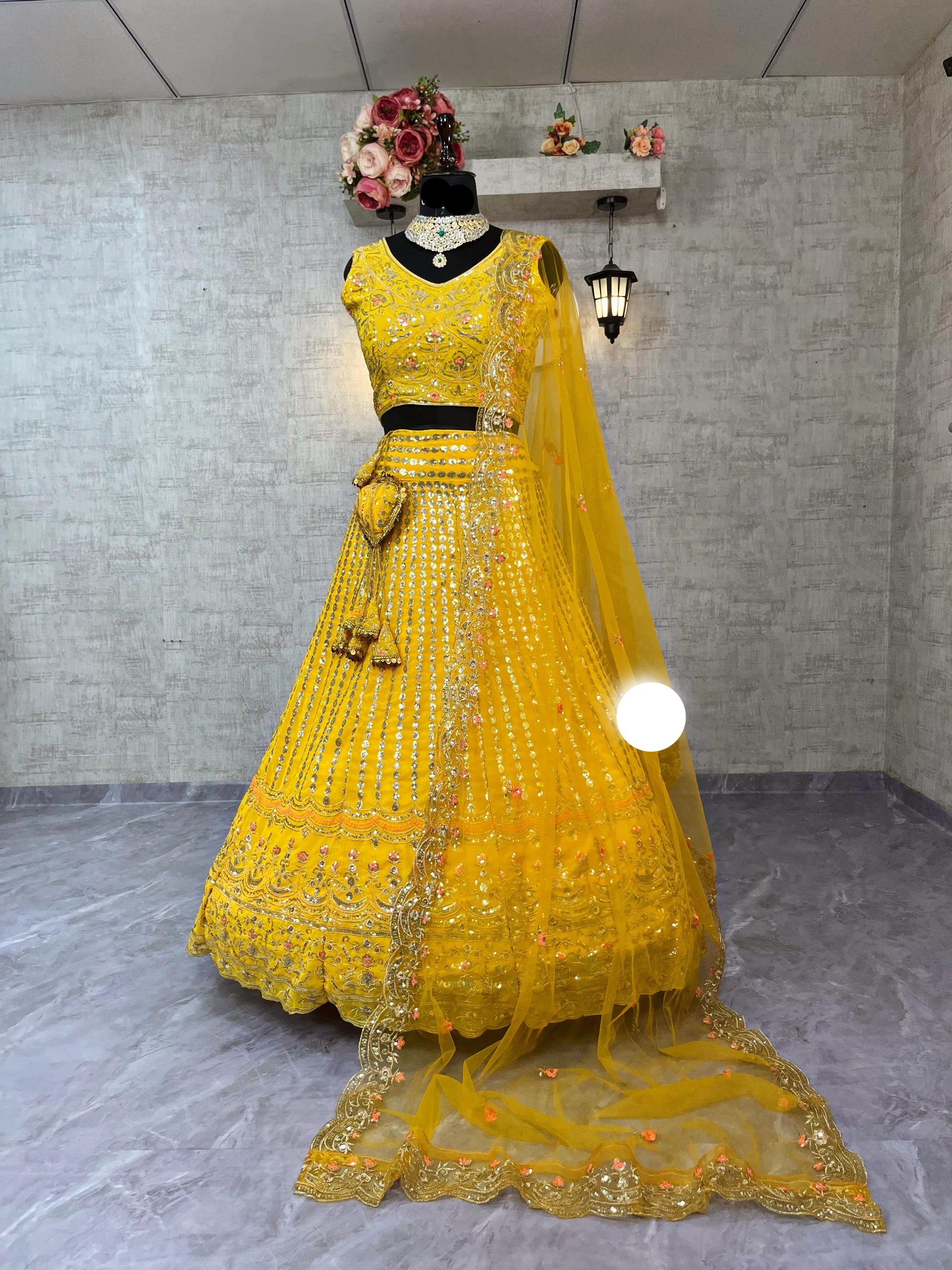 Fox Georgette Lehenga with Embroidery Sequins Work & Butterfly Net Dupatta – Semi-Stitched Partywear Set