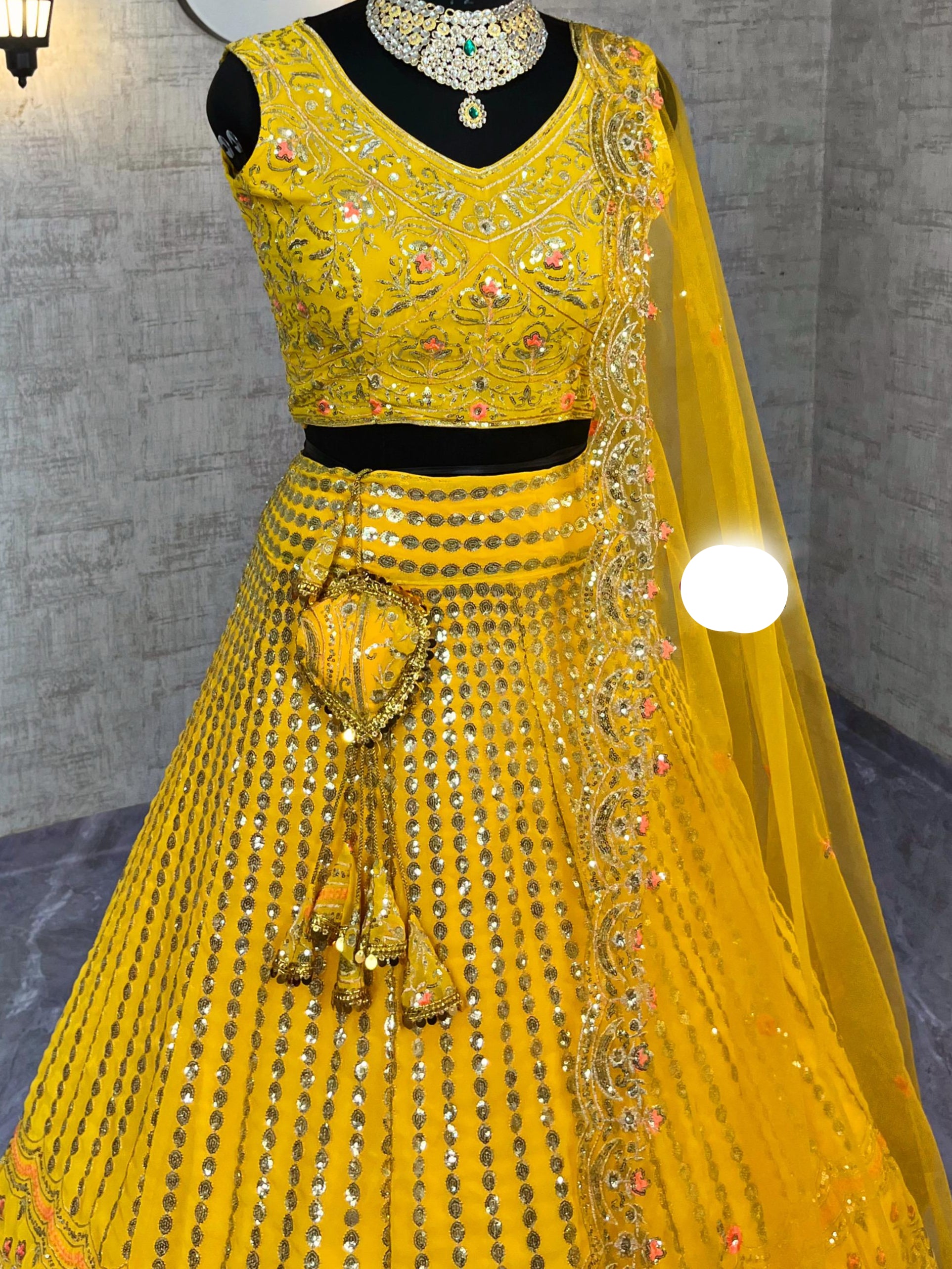 Fox Georgette Lehenga with Embroidery Sequins Work & Butterfly Net Dupatta – Semi-Stitched Partywear Set