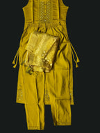 Women's 3 Piece Pure Cotton Embroidered Suit with Banarasi Dupatta – yellow