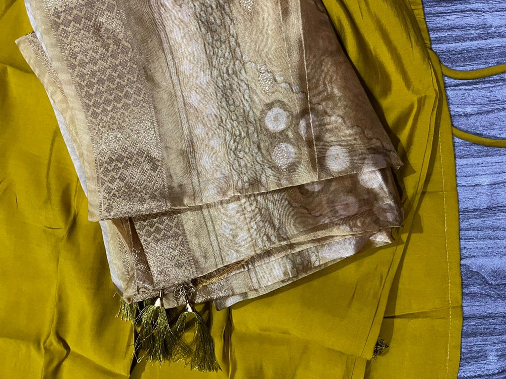 Women's 3 Piece Pure Cotton Embroidered Suit with Banarasi Dupatta – yellow
