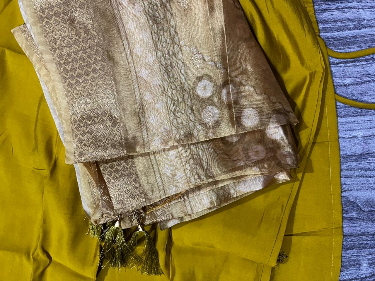 Women's 3 Piece Pure Cotton Embroidered Suit with Banarasi Dupatta – yellow