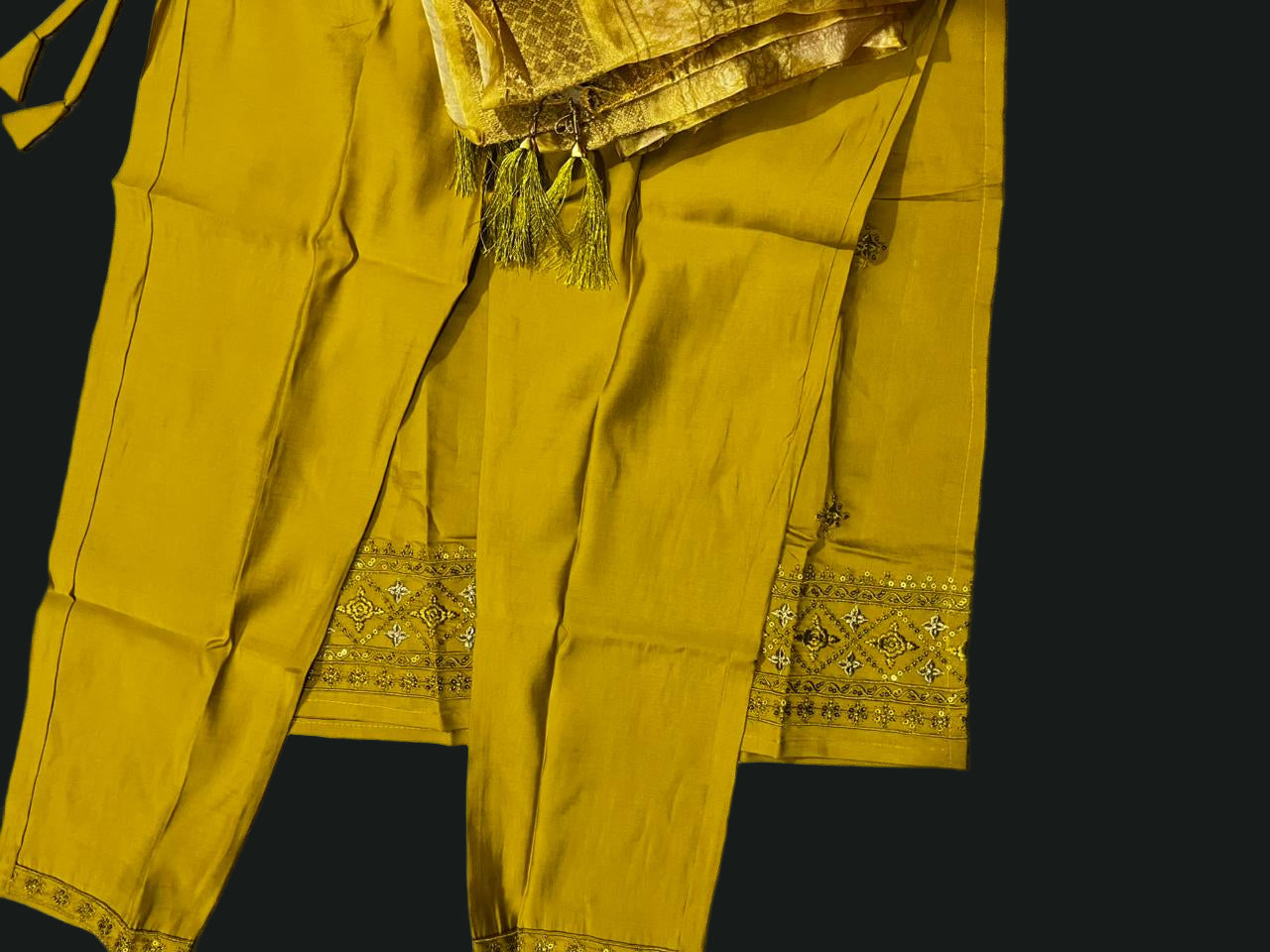 Women's 3 Piece Pure Cotton Embroidered Suit with Banarasi Dupatta – yellow