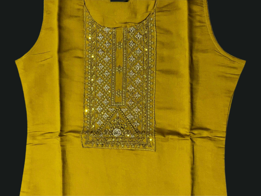 Women's 3 Piece Pure Cotton Embroidered Suit with Banarasi Dupatta – yellow