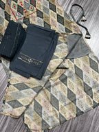 Women's 3 Piece Pure Cotton Printed Suit – Black Bottom with Designer Kurta & Dupatta