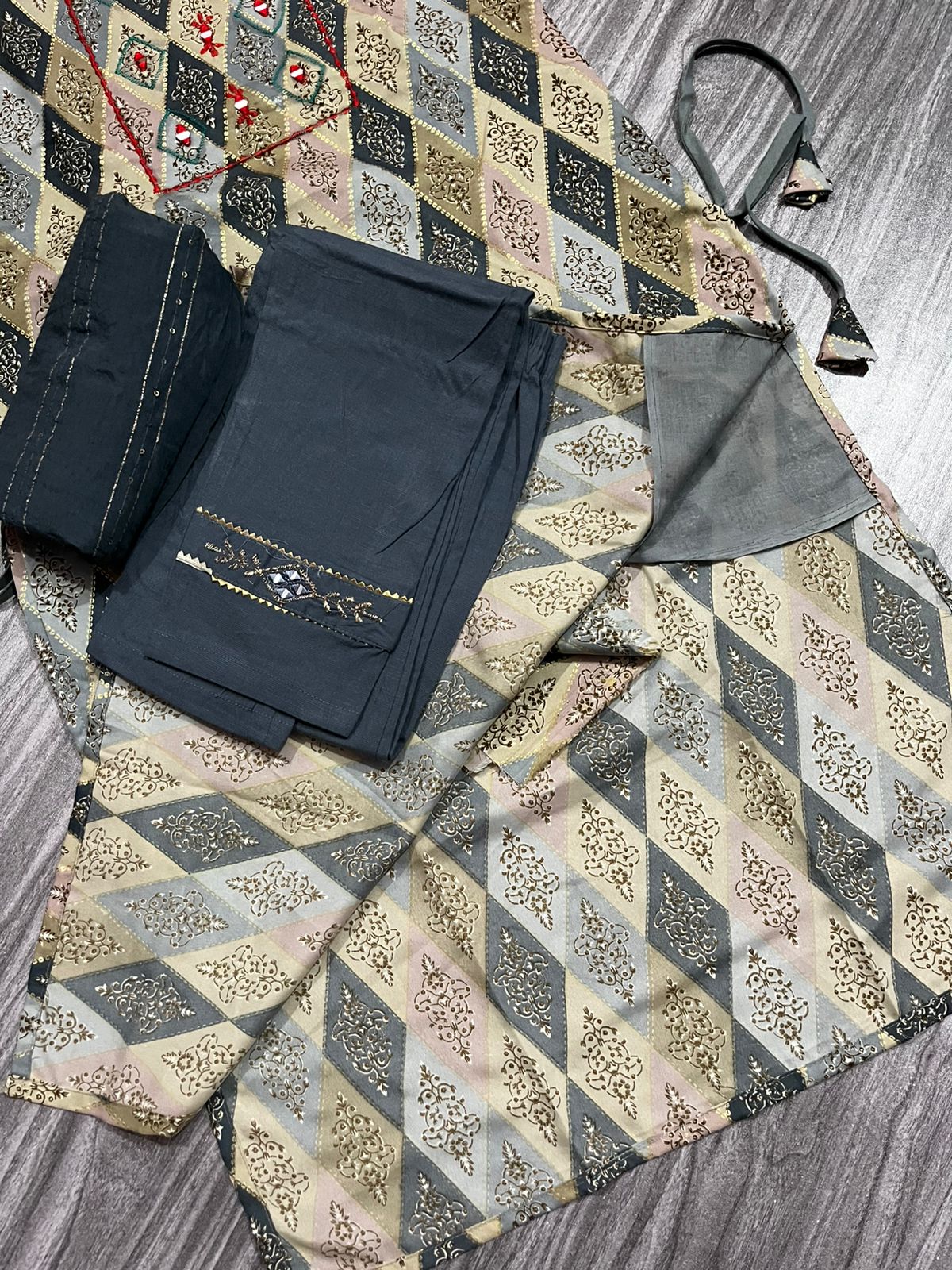 Women's 3 Piece Pure Cotton Printed Suit – Black Bottom with Designer Kurta & Dupatta
