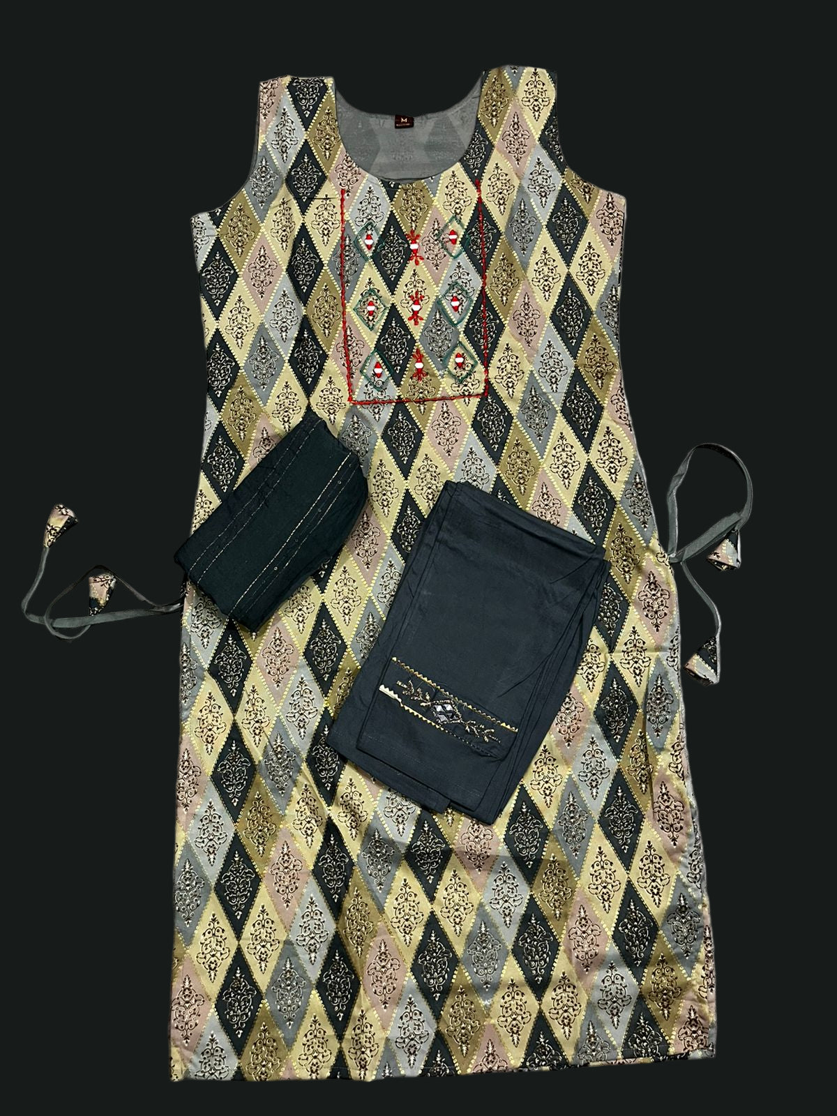 Women's 3 Piece Pure Cotton Printed Suit – Black Bottom with Designer Kurta & Dupatta