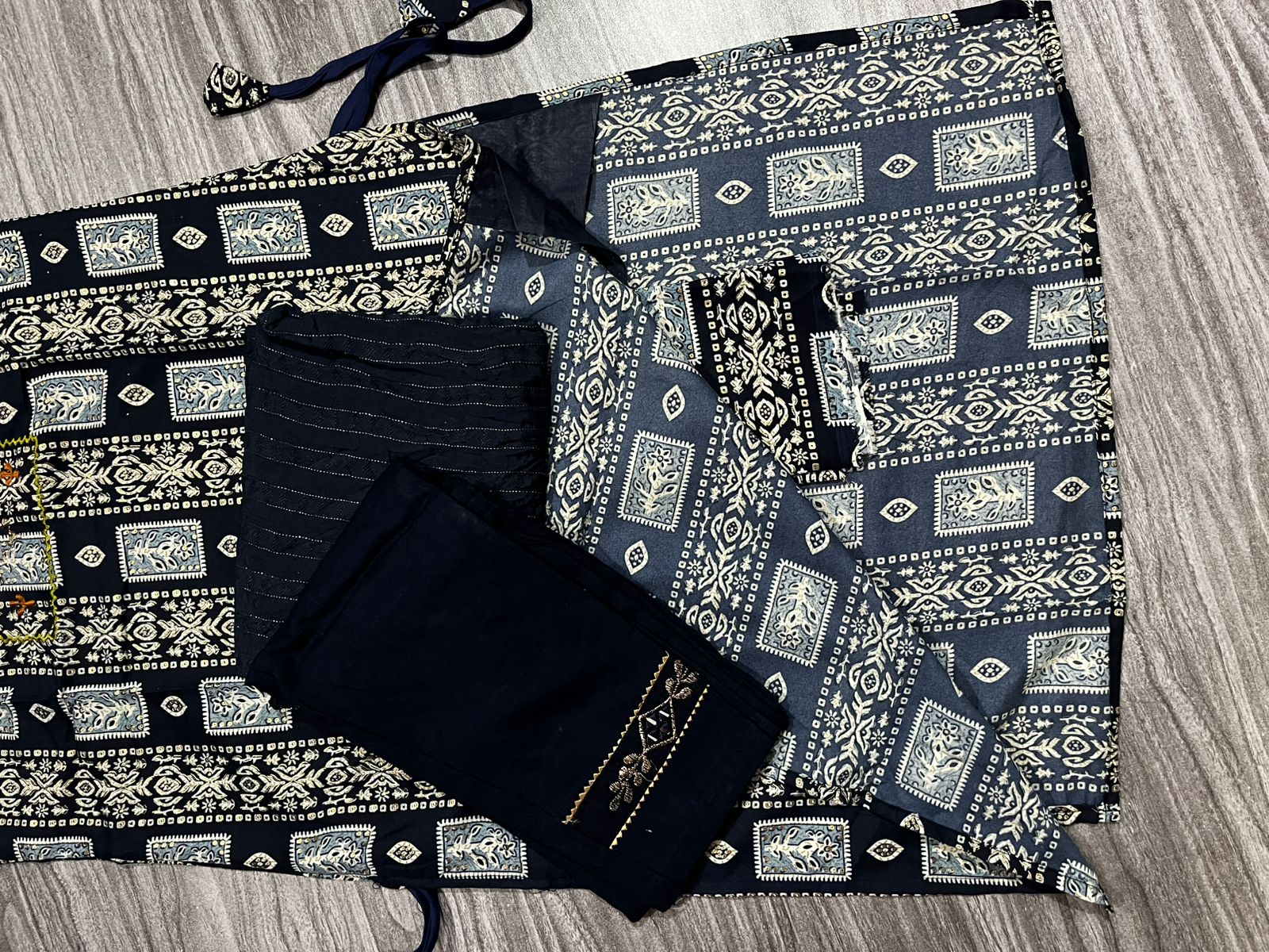 Women's 3 Piece Pure Cotton Suit – Printed Kurta with Embroidery, Bottom & Dupatta