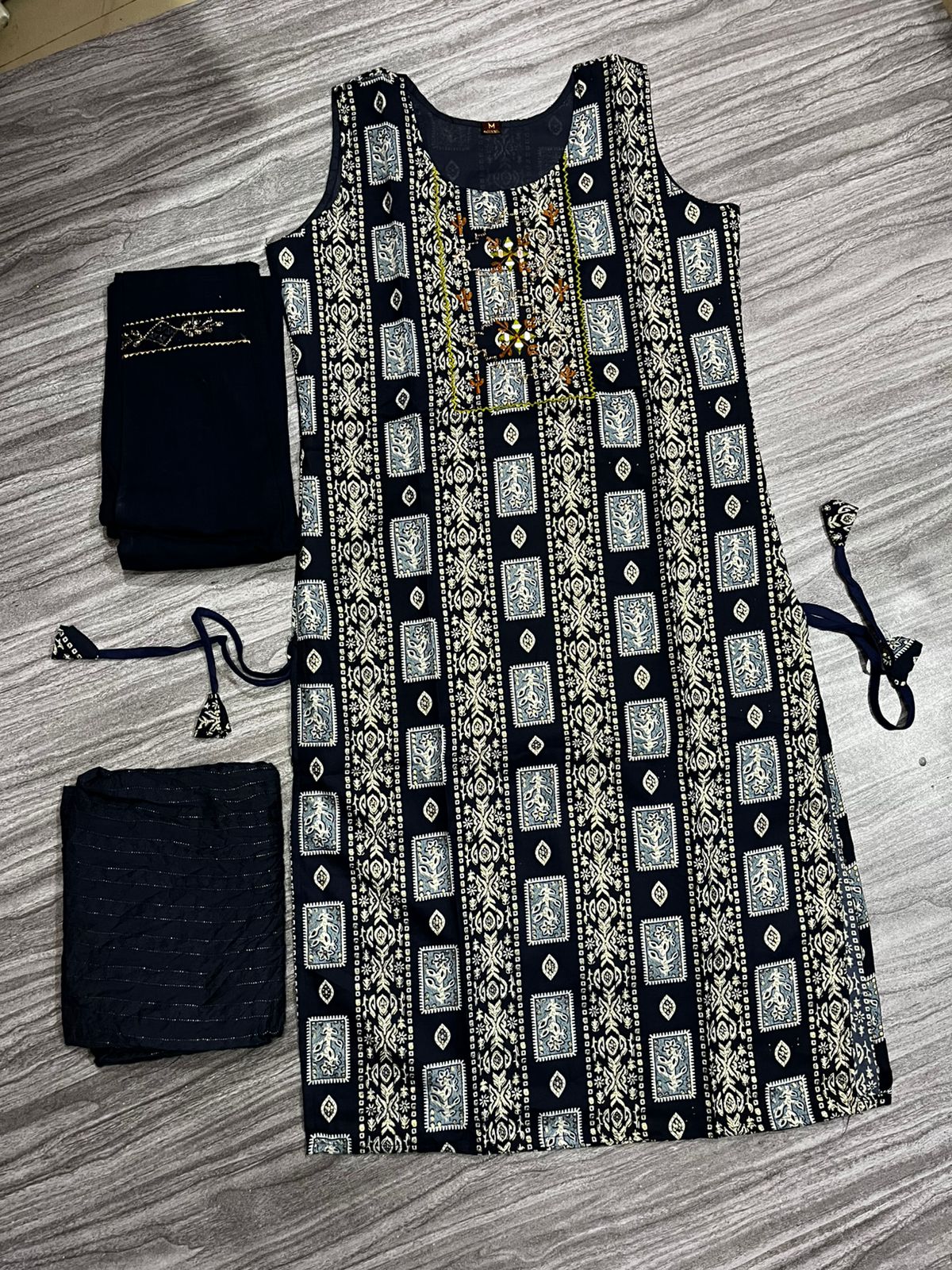 Women's 3 Piece Pure Cotton Suit – Printed Kurta with Embroidery, Bottom & Dupatta