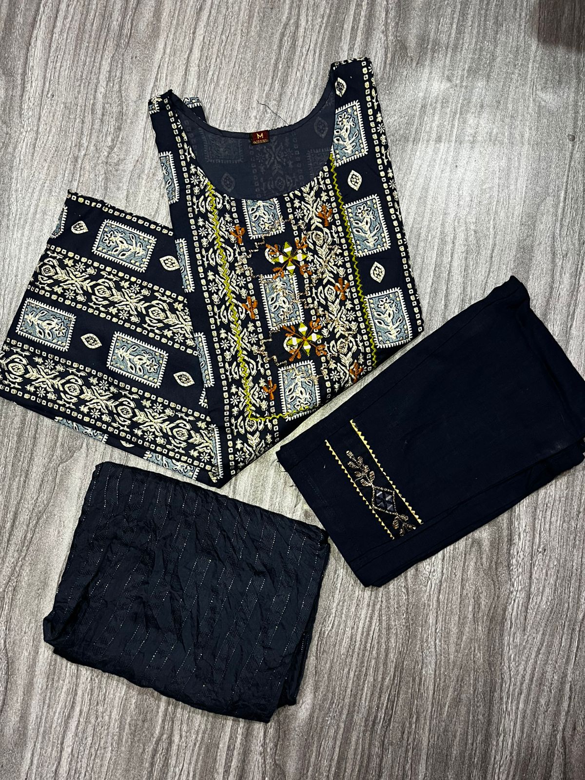 Women's 3 Piece Pure Cotton Suit – Printed Kurta with Embroidery, Bottom & Dupatta
