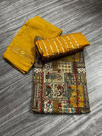 Women's 3 Piece Pure Cotton Printed Suit – Kurta with Embroidery, Bottom & Dupatta"