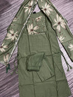 Women’s Green Floral Printed Kurti Set with Dupatta & Bottom – 3 Piece Suit