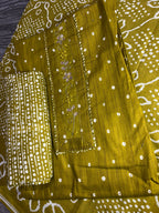 Women’s Mustard Yellow Bandhani Printed Dress Material – 3 Piece Unstitched Fabric Set