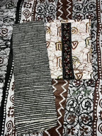 Women’s Brown & White Printed Dress Material with Embroidered Patch – 3 Piece Unstitched Fabric Set