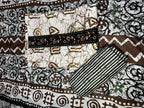 Women’s Brown & White Printed Dress Material with Embroidered Patch – 3 Piece Unstitched Fabric Set