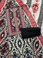 Black & Red Ikat Printed 3-Piece Fabric Set – Top, Bottom & Dupatta