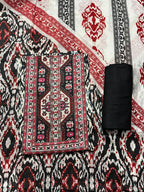 Black & Red Ikat Printed 3-Piece Fabric Set – Top, Bottom & Dupatta