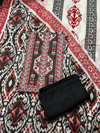 Black & Red Ikat Printed 3-Piece Fabric Set – Top, Bottom & Dupatta