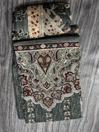 Grey & Maroon Printed 3-Piece Fabric Set – Top, Bottom & Dupatta