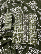 Olive Green Cotton 3-Piece Fabric Suit