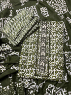 Olive Green Cotton 3-Piece Fabric Suit