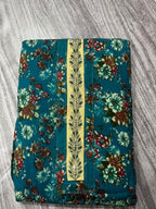 Teal Blue Floral Printed Cotton 3-Piece Suit