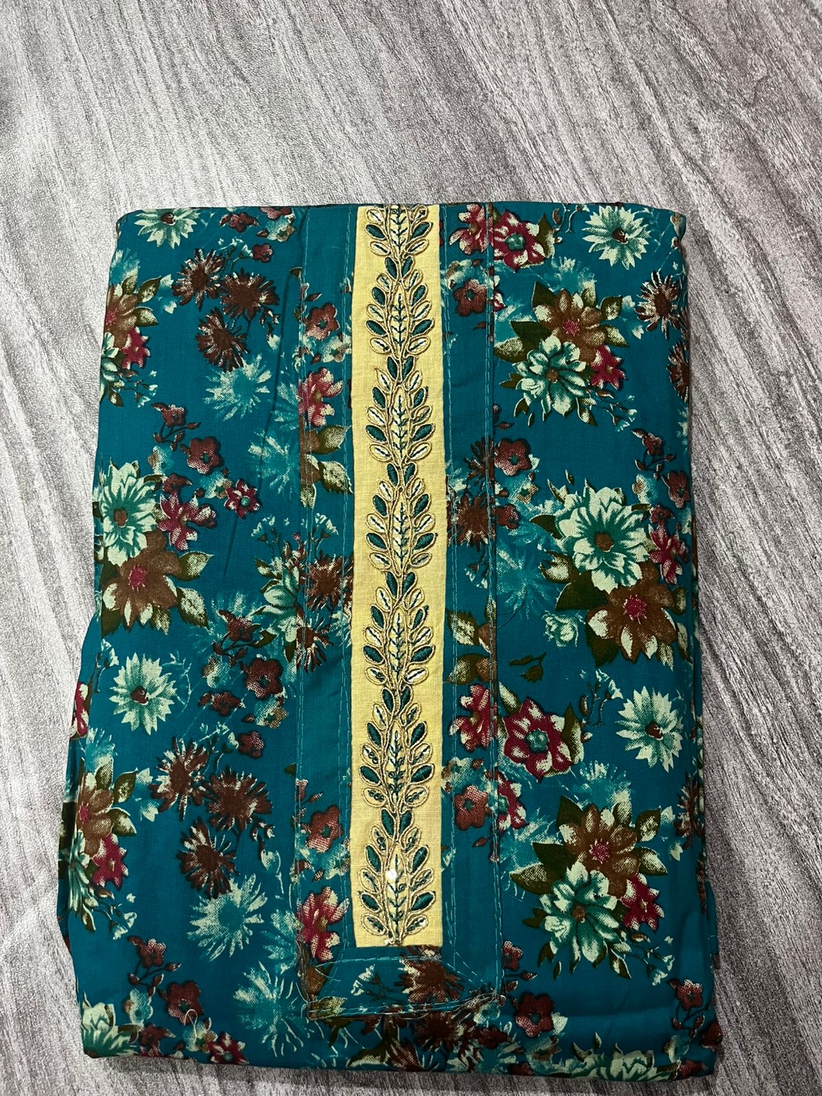 Teal Blue Floral Printed Cotton 3-Piece Suit
