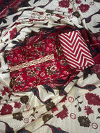 Red Floral Printed Cotton 3-Piece Suit
