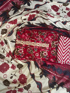 Red Floral Printed Cotton 3-Piece Suit