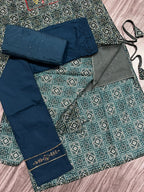 Women's 3 Piece Pure Cotton Printed Suit – Kurta with Embroidery, Matching Bottom & Dupatta