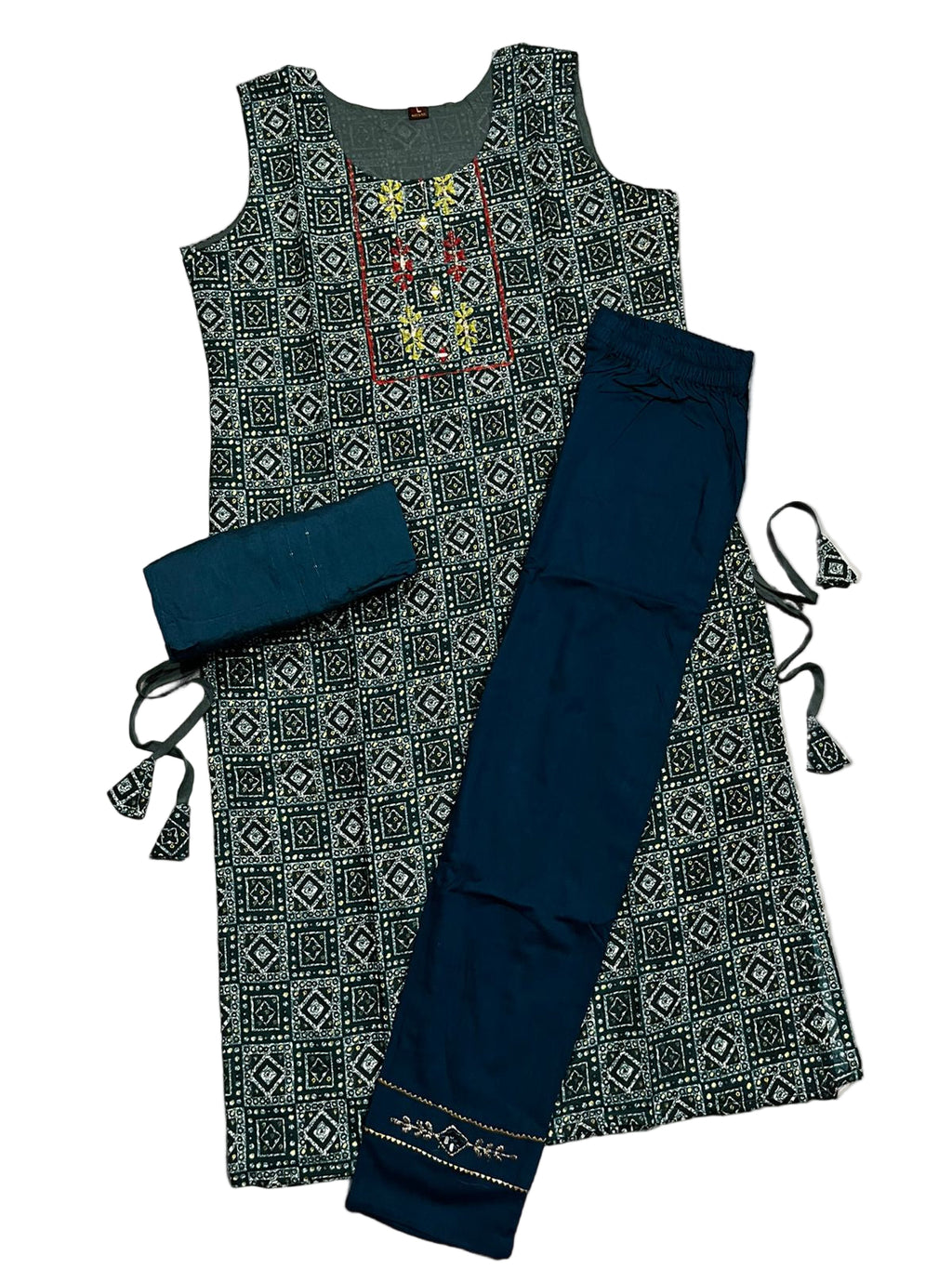 Women's 3 Piece Pure Cotton Printed Suit – Kurta with Embroidery, Matching Bottom & Dupatta